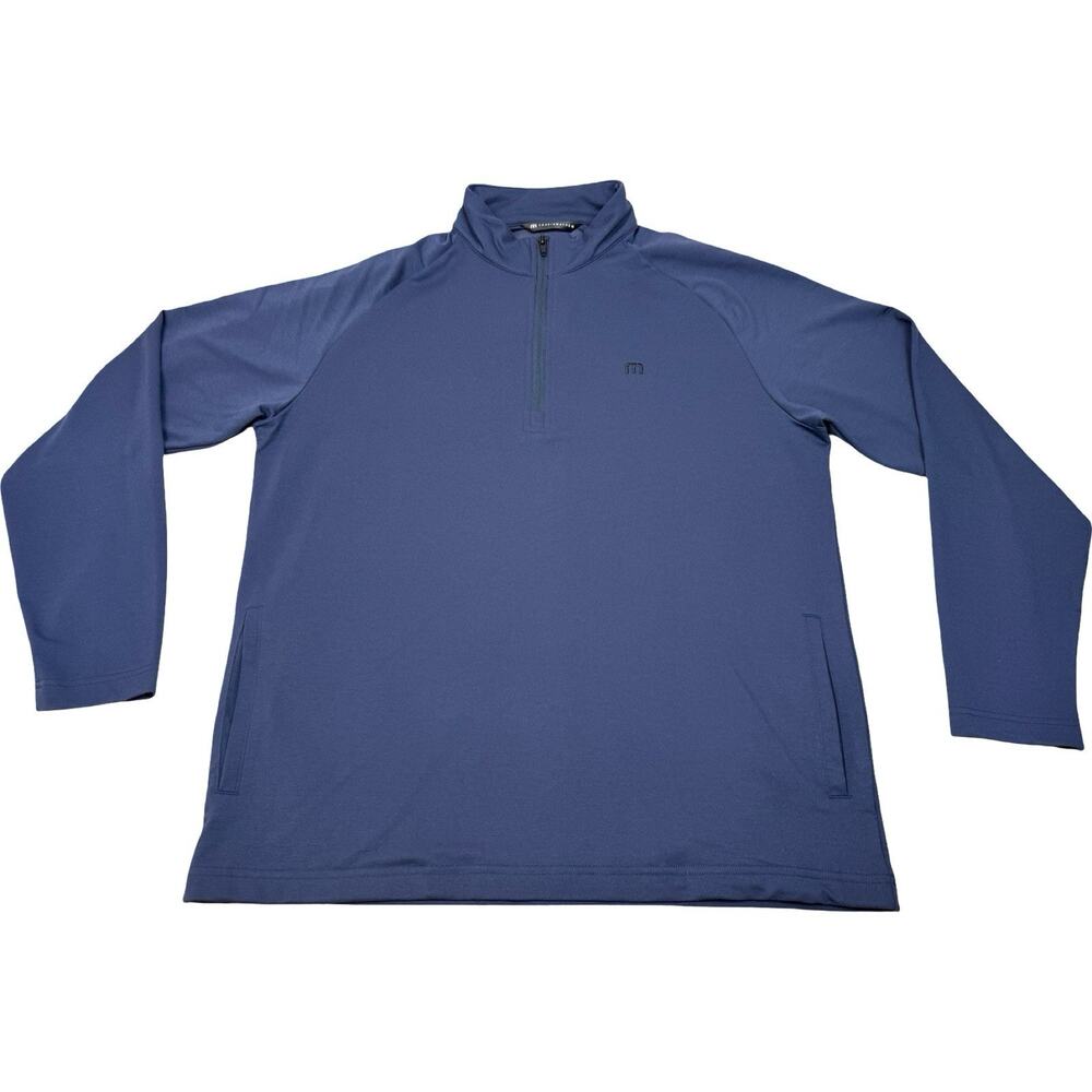 TravisMathew Blue 1/4 Zip Mock Neck Pullover Mens Large Raglan Sleeve Logo